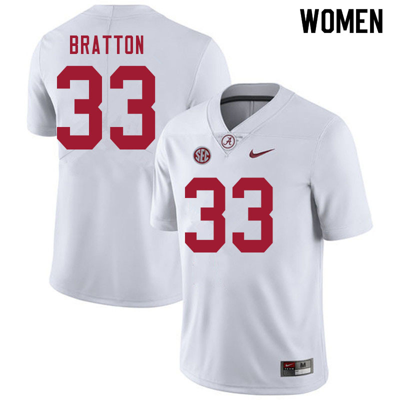 Women #33 Jackson Bratton Alabama White Tide College Football Jerseys Sale-White